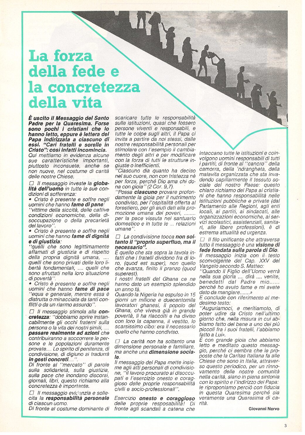 LA FORZA DELLA FEDE E LA CONCRETEZZA DELLA VITA