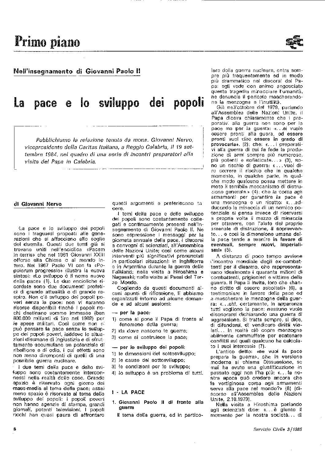 LA PACE E LO SVILUPPO DEI POPOLI